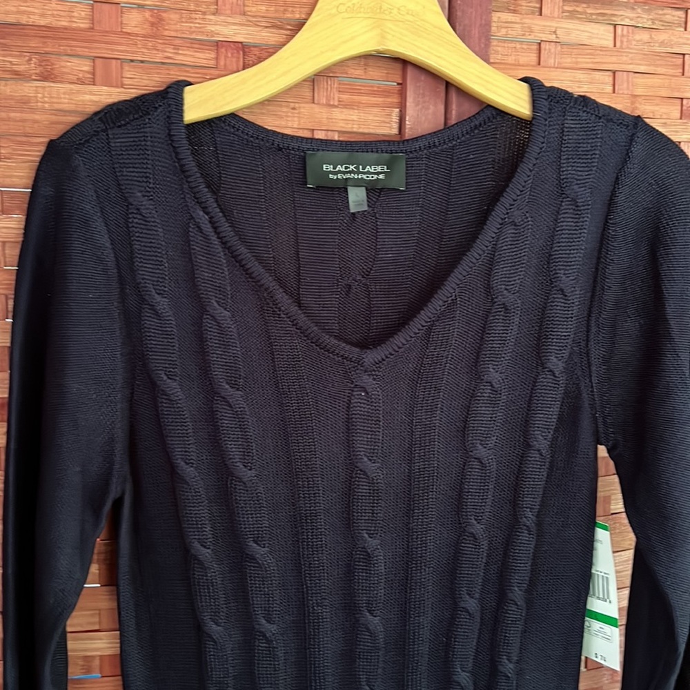 NWT Black Label by Evan Picone Navy Blue Long Sleeve Knitted Sweater Dress Large - Picture 8 of 13